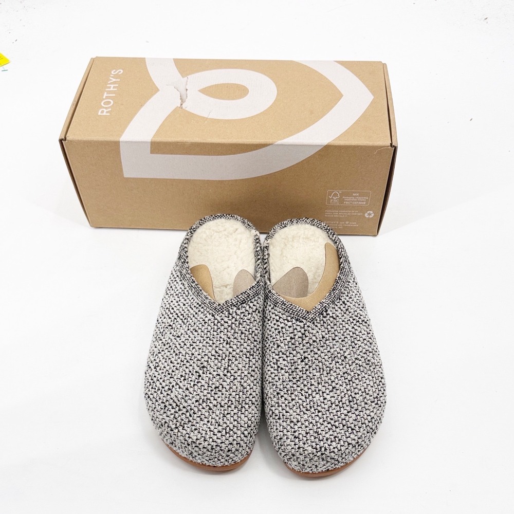 Rothys The Cozy Clog Cookies and Cream Boucle Grey White Slipper Shoes Womens 10 - Picture 1 of 6